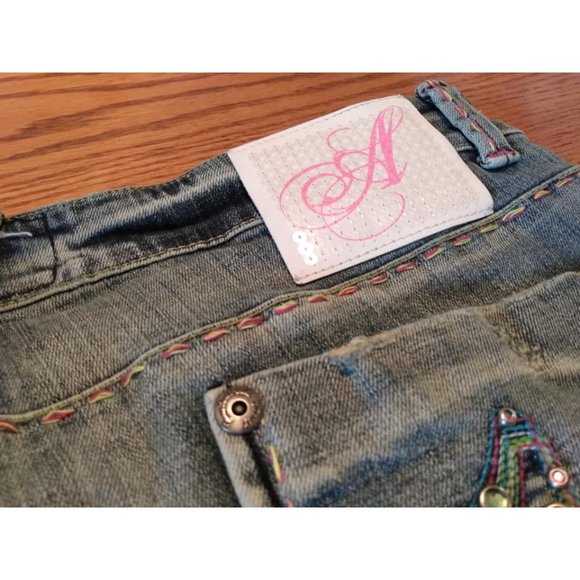 Womens AKADEMIKS RHINESTONE MIDRISE STRAIGHT LEG JEANS SIZE 16 - Picture 2 of 9